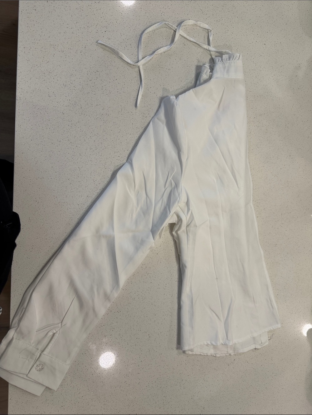 Women's White Ruffled High-Neck Button Front Top - Picture 6 of 6